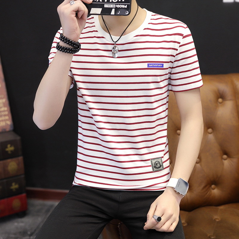 Cotton short-sleeved T-shirt for men's summer, new Korean-style slim-fit round-neck printed casual base layer, trendy promotion, group purchase wholesale