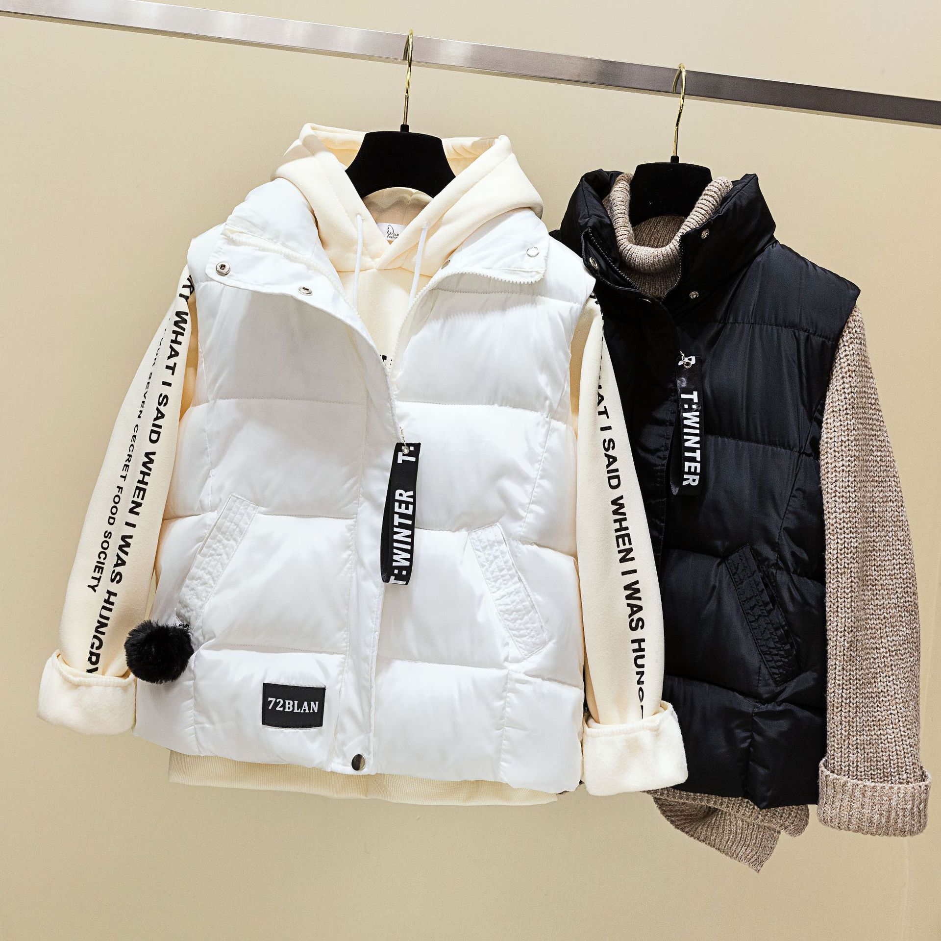 2023 Autumn/winter cotton vest women's short Korean-style women's vest jacket cotton waistcoat, one-piece consignment Specification image