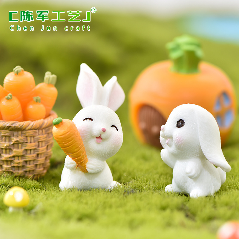 Micro landscape, cute animals, cartoon rabbits, carrot house, adorable rabbits, garden resin ornaments and accessories, Year of the Rabbit decorations Specification image