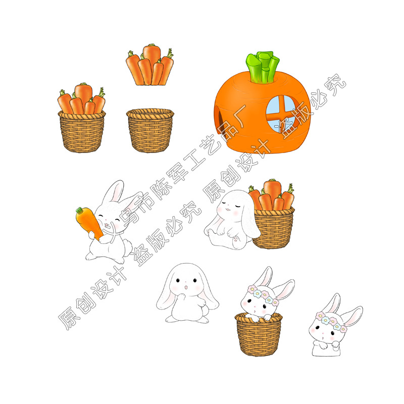 Micro landscape, cute animals, cartoon rabbits, carrot house, adorable rabbits, garden resin ornaments and accessories, Year of the Rabbit decorations Item Picture