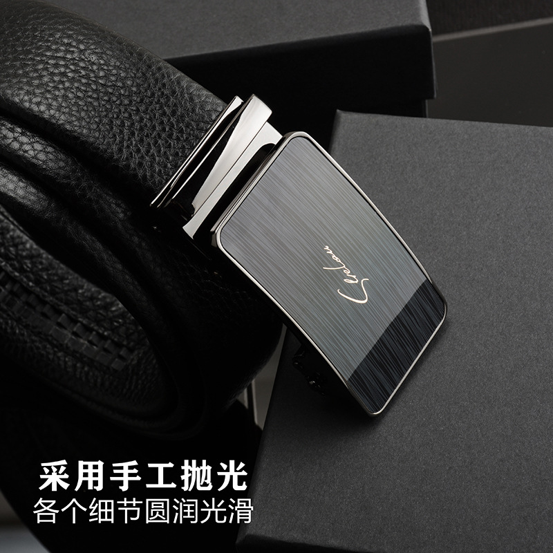 High-Grade Men's Leather Belt Automatic Buckle Simple First Layer Cowhide Belt Factory Direct Gift Belt Brand Specification drawing