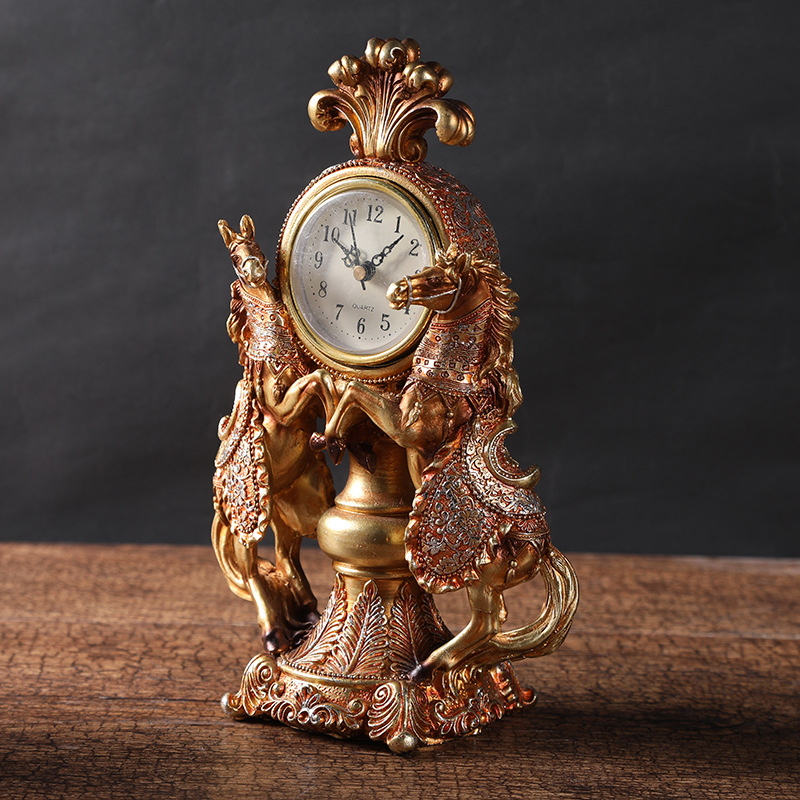 New Chinese Desk Decoration Resin Craft Office Living Room Entrance Wine Cabinet Home Horse Clock Decoration details Picture