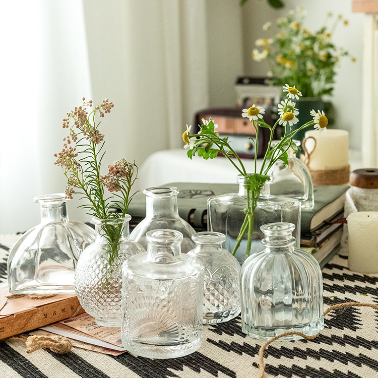 Japanese Transparent Glass Vase Creative Home Decoration Decoration Tabletop Hydroponic Flowers Flower Arrangement Vessel Small Wholesale