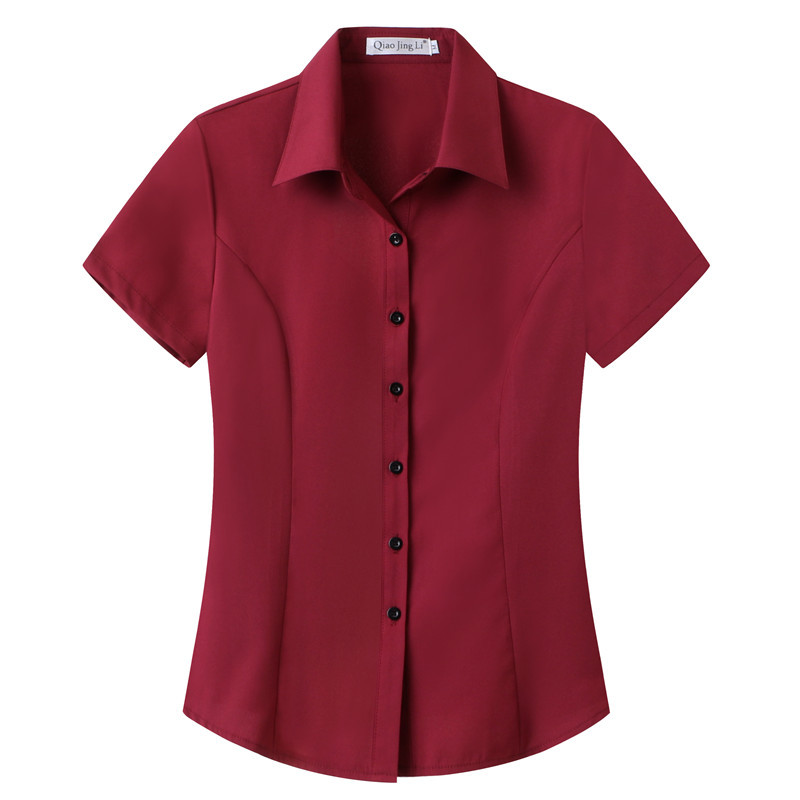 Spring 2022 new women's shirt, short sleeve, Korean-style, slim-fit, large-sized business attire, cross-border short sleeve batch Specification image