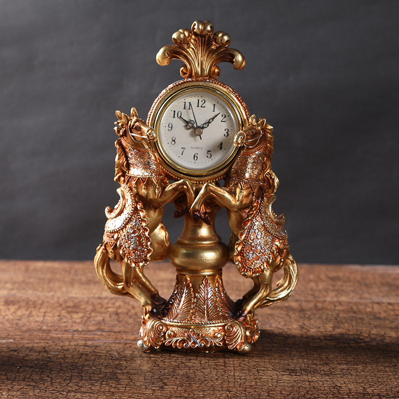 New Chinese Desk Decoration Resin Craft Office Living Room Entrance Wine Cabinet Home Horse Clock Decoration