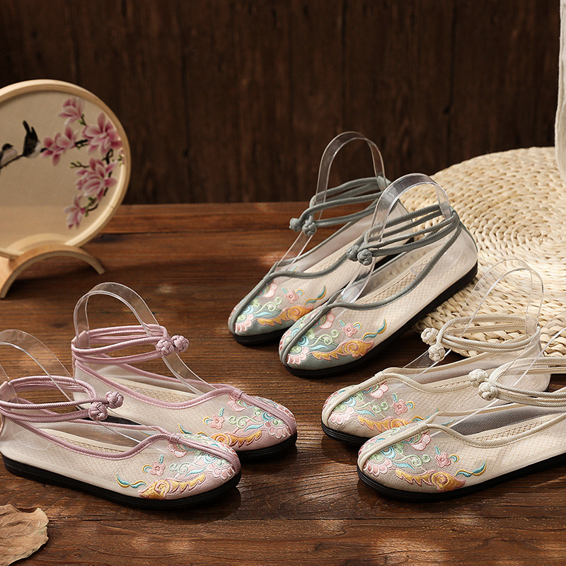 2024 new net cloth flat embroidered shoes fashion casual embroidered women's shoes cotton and linen elegant national style women's shoes Specification drawing