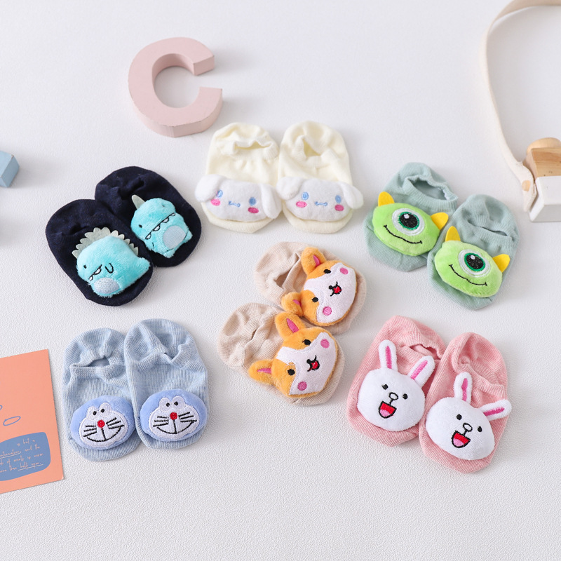 Wholesale of 2023 InS-style baby and children's invisible socks, pure cotton children's socks, glue anti-slip three-dimensional cartoon doll socks