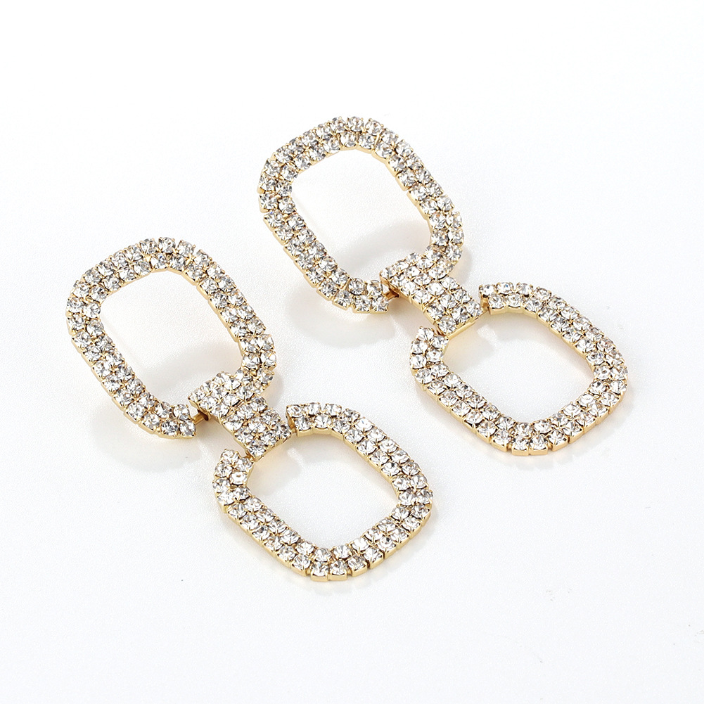 Non-returnable and non-exchangeable claw chain diamond earrings, unique double-layer hollowed-out square stud earrings, simple and fashionable earrings for women Specification image