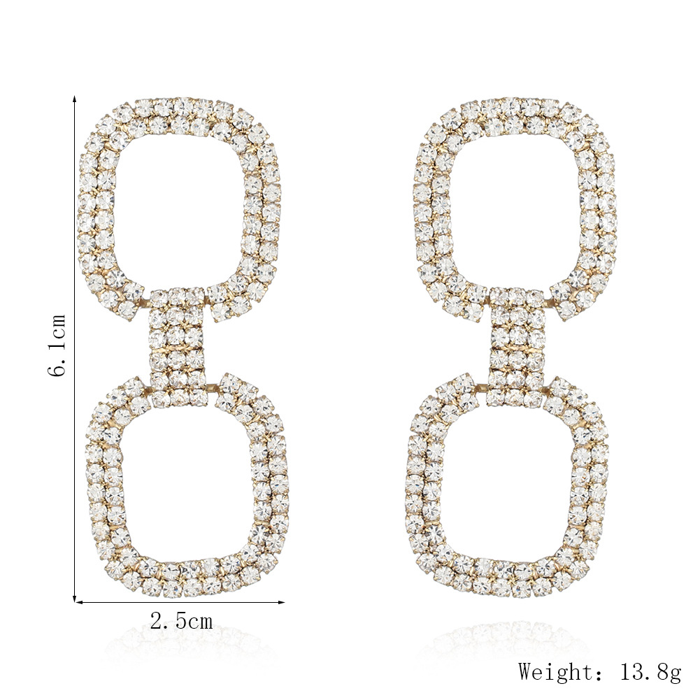 Non-returnable and non-exchangeable claw chain diamond earrings, unique double-layer hollowed-out square stud earrings, simple and fashionable earrings for women Item Picture