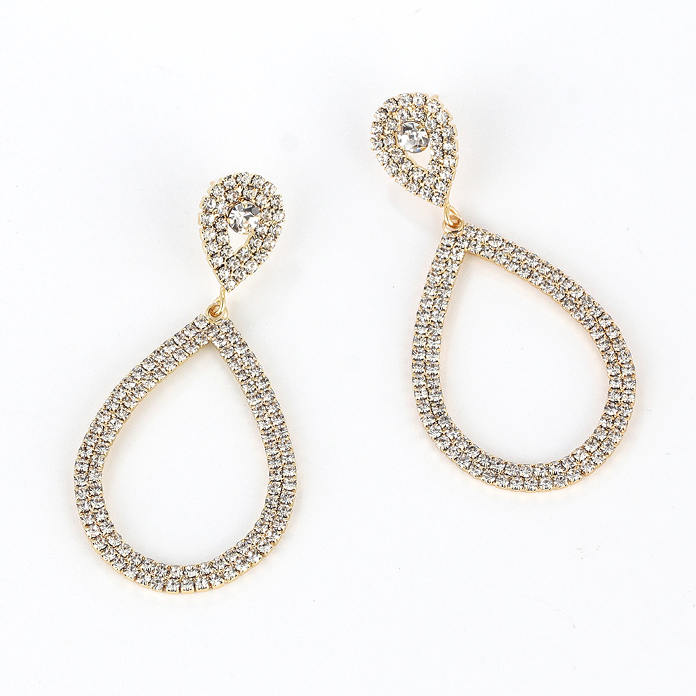 Non-returnable and non-exchangeable European and American hollowed-out teardrop-shaped large earrings, exaggerated diamond-encrusted geometric claw-shaped stud earrings earrings details Picture
