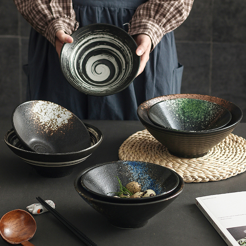 Ramen bowl, Japanese bowl, tableware, noodle bowl, ceramic bowl, commercial rice bowl, bamboo hat bowl, large bowl, spicy hot pot, MAO CAI soup noodle bowl