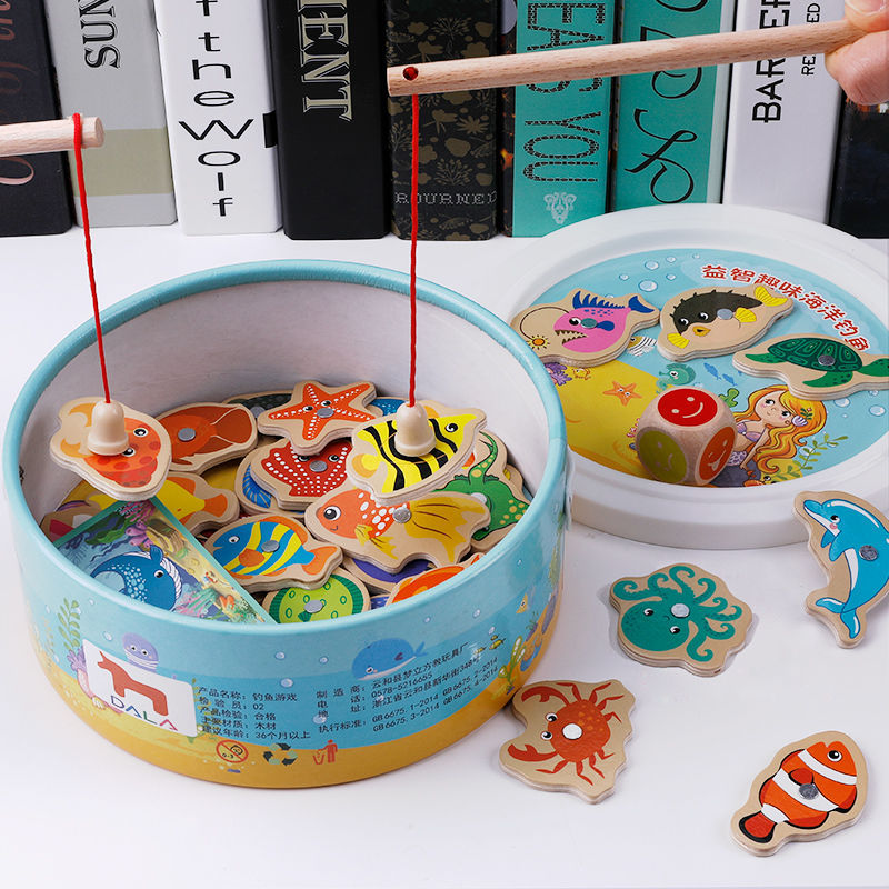 钓鱼玩具磁性1-2-3岁周岁男孩女孩小孩木质儿童早教益智玩具批发