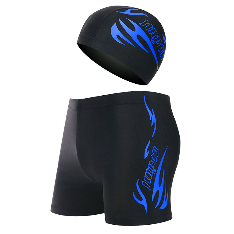 Men's swimming trunks, adult quick-drying loose swimsuits, large-sized flat-angle swimming cap sets, wholesale vacation swimming trunks from manufacturers Specification image