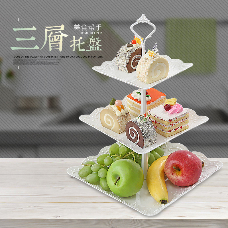 三层生日趴聚会party点心托盘甜品台多层蛋糕架点心盘水果盘果盒