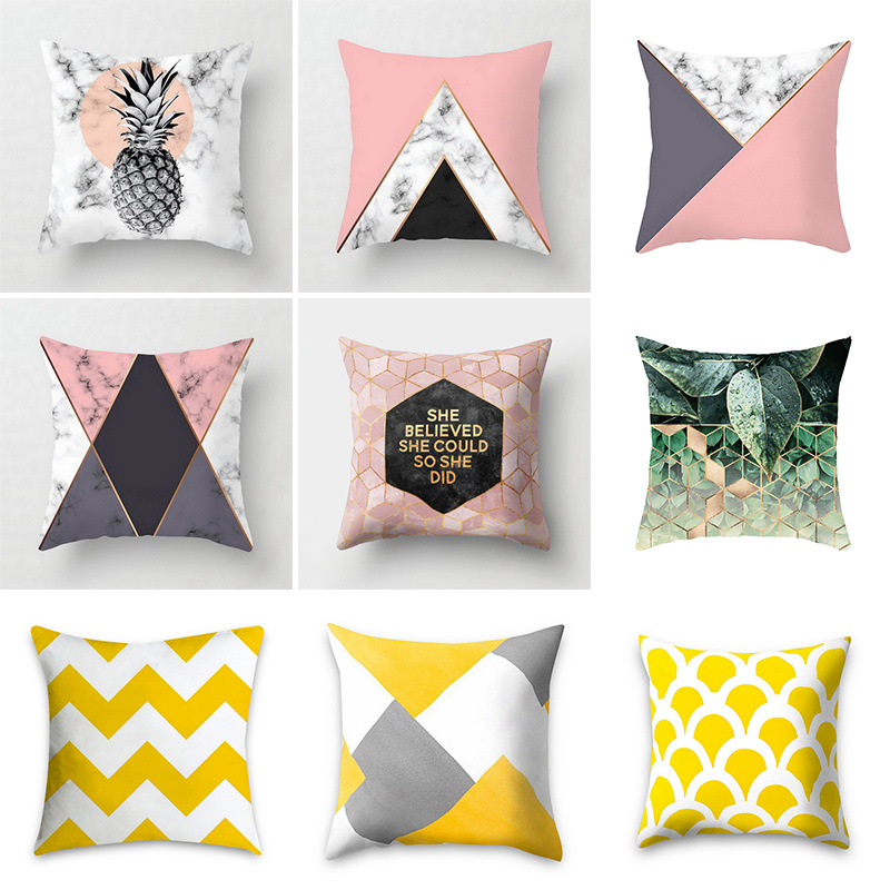 Custom-made sandstone simple yellow throw pillows, geometric throw pillowcases, plush car living room sofa cushions, Nordic cross-border Application Scenario