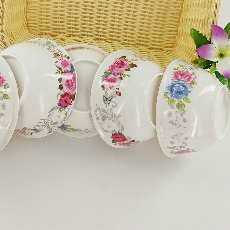 New melamine imitation porcelain bowls, kitchen rice bowls, plastic soup bowls, seasoning bowls, white flower bowls, rice bowls, chopsticks and tableware details Picture