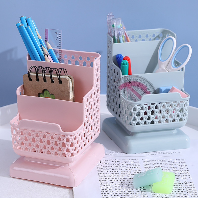 Wholesale desktop hollowed-out cosmetic storage boxes, mobile phone stands, creative office plastic three-layer multi-functional storage Specification drawing