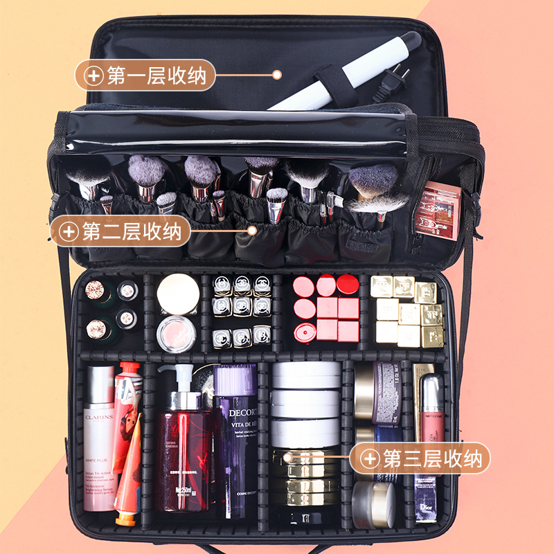 Factory wholesale large-capacity makeup bags, tattoo, nail art and makeup bags, hand-held partition toolboxes, makeup cases and bags Specification image
