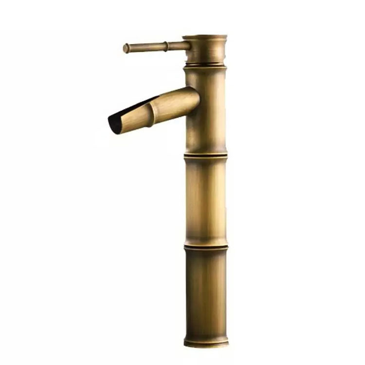 European-style antique all-copper countertop basin faucet, bamboo joint basin faucet, bathroom cold and hot water basin faucet Item Picture