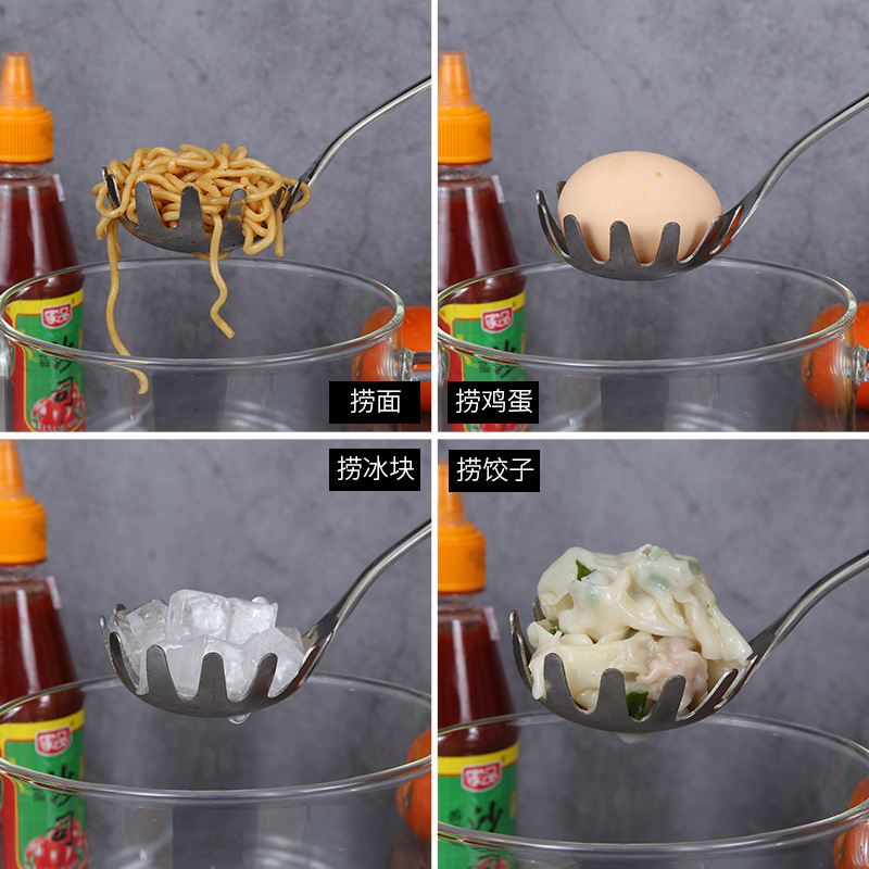 Stainless steel noodle scooping spoon, kitchen scooping spoon for noodles, rice noodles and dumplings, bar scooping spoon for ice cubes, household egg scooping spoon details Picture