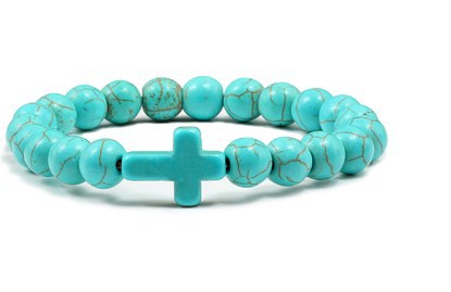 European And American Foreign Trade Cross-Border Amazon Aliexpress Selling 8Mm Beadbracelet Elastic Imitation Turquoise Cross Hand String Lovers Gift Jewelry Manufacturers Wholesale Specification drawing