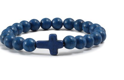 European And American Foreign Trade Cross-Border Amazon Aliexpress Selling 8Mm Beadbracelet Elastic Imitation Turquoise Cross Hand String Lovers Gift Jewelry Manufacturers Wholesale Item Picture