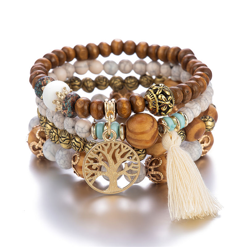 Bohemian-style multi-layer wooden bead beaded bracelet, elastic bracelet manufacturer direct supply of jewelry, European and American accessories wholesale
