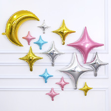 派对装饰铝膜四角星星气球月亮皇冠宝宝生日背景墙布置