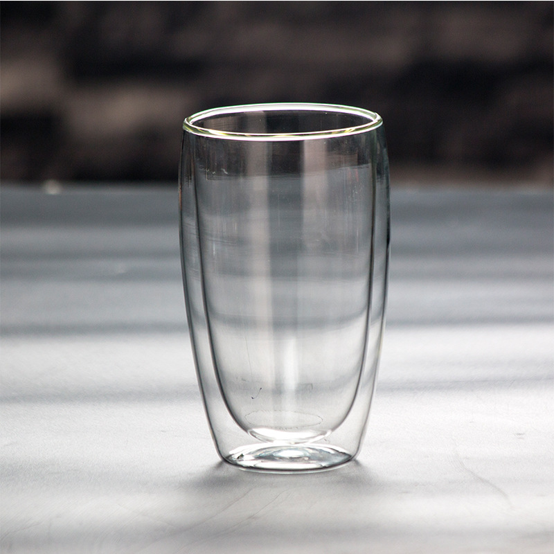 Stock Wholesale High Borosilicate Thickened Glass Water Cup Transparent Insulated Milk Drink Cup Egg-Shaped Double Layer Glass Specification drawing