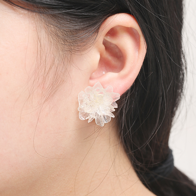 925 Silver Needle Anna's spring and summer flower earrings, a super fairy-like frosted transparent stud earrings that are selling well on the Internet details Picture