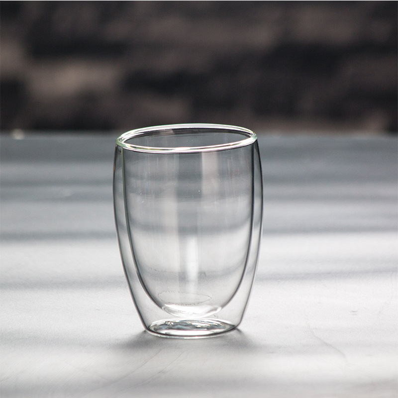 Stock Wholesale High Borosilicate Thickened Glass Water Cup Transparent Insulated Milk Drink Cup Egg-Shaped Double Layer Glass details Picture