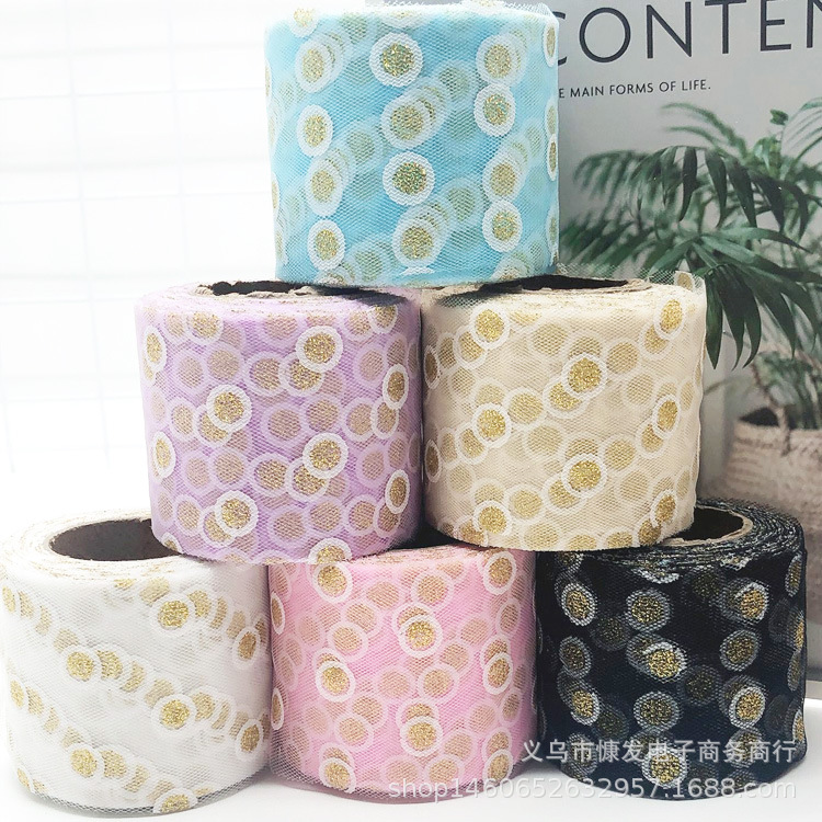6CM polka dot gel paste printed gold mesh yarn roll yarn handmade DIY hair accessory accessories Headwear ribbon bow accessories