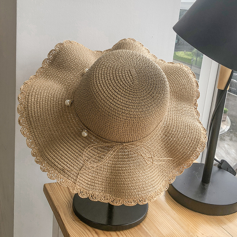 Hat Women Summer Small Fresh Wave Big Along The Straw Hat Korean Version Of All Casual Pearl Sunblock Beach Visor Tide