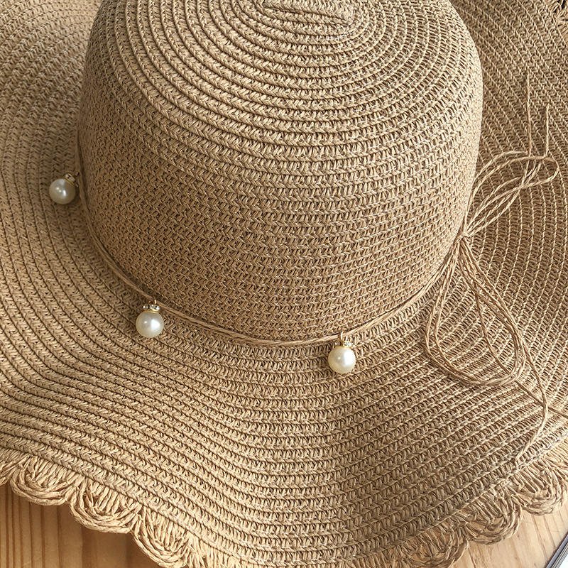 Hat Women Summer Small Fresh Wave Big Along The Straw Hat Korean Version Of All Casual Pearl Sunblock Beach Visor Tide Application Scenario