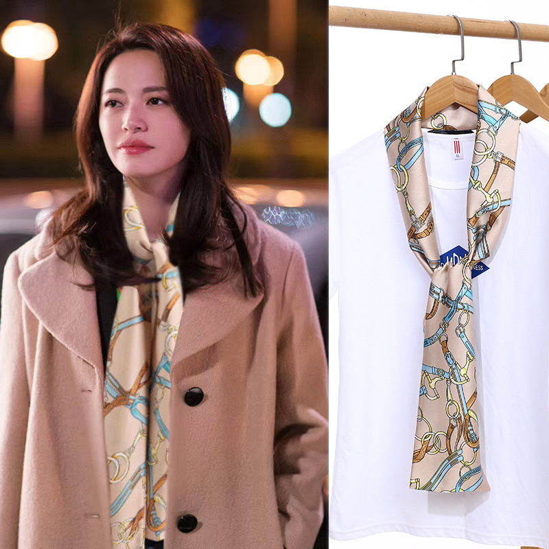 Small Silk Scarf Female Spring And Autumn Book Korean Version Of All Thin Narrow Long Scarf Tie Hair Temperament Square Scarf With Suit Shirt Scarf Specification drawing