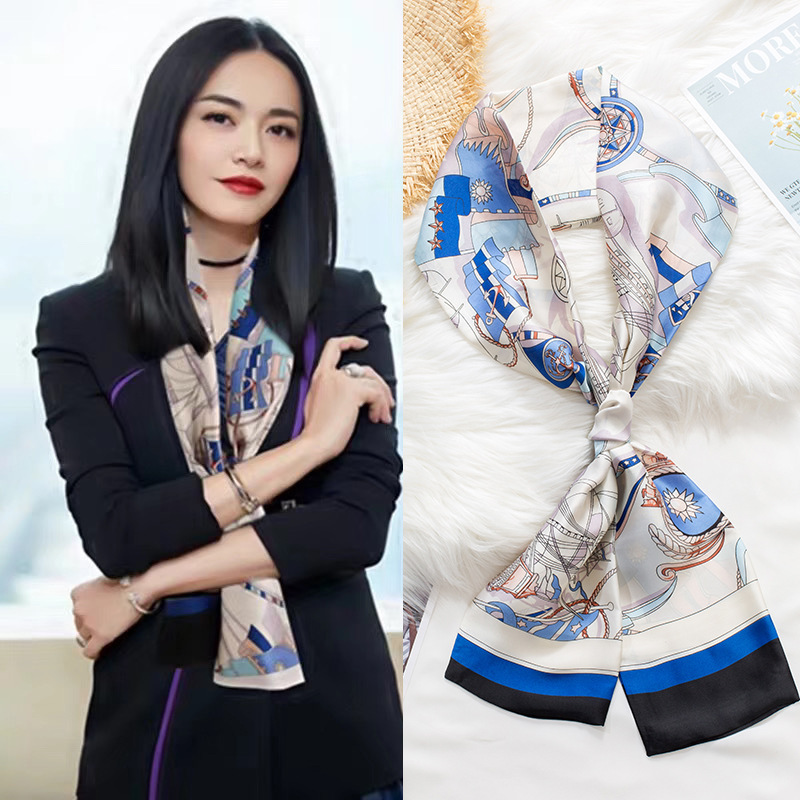 Small Silk Scarf Female Spring And Autumn Book Korean Version Of All Thin Narrow Long Scarf Tie Hair Temperament Square Scarf With Suit Shirt Scarf details Picture