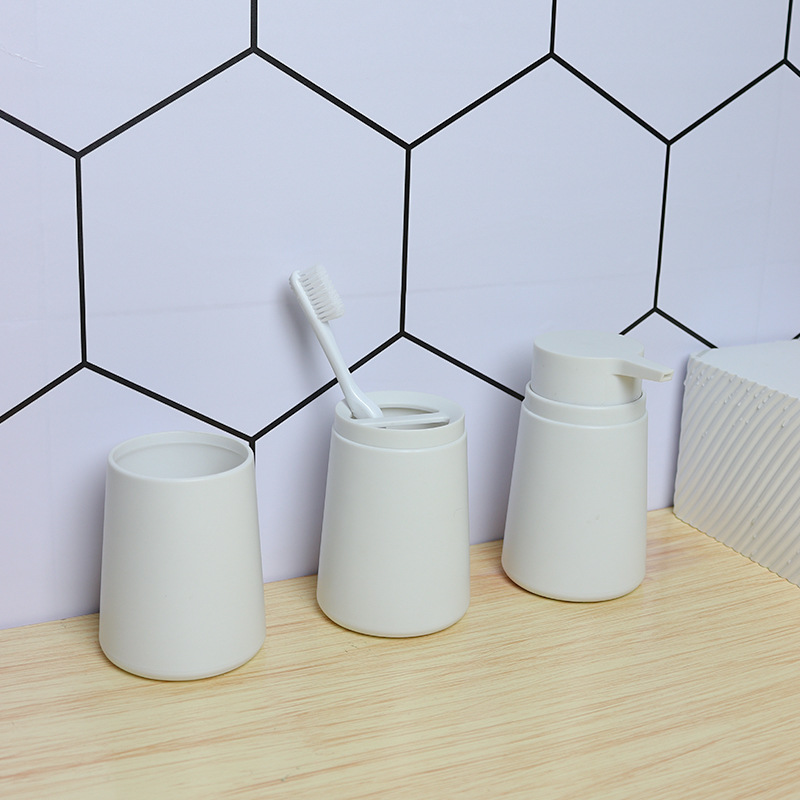 Plastic bathroom six-piece set, toothbrush holder, bathroom supplies set, simple and fashionable bathroom supplies set, washbasin set Application Scenario