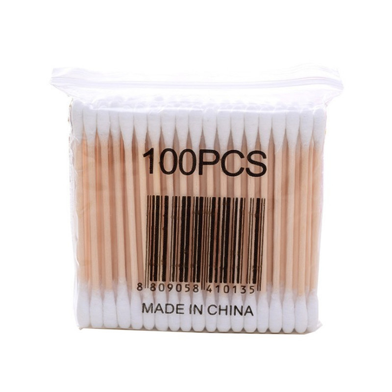 100 Cotton Swabs Disposable Cotton Swabs Spiral Cotton Swabs Makeup Remover Double Head Cotton Swabs Wooden Stick Item Picture
