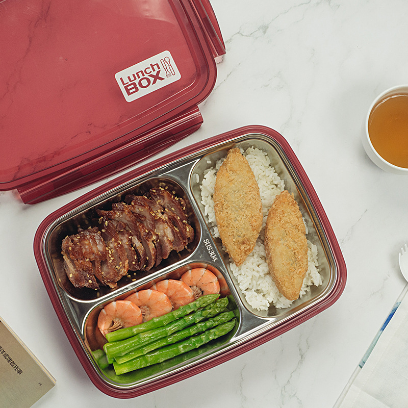 日式简约分格不锈钢便当盒饭盒餐盒微波加热保温上班族学生党便携详情图2