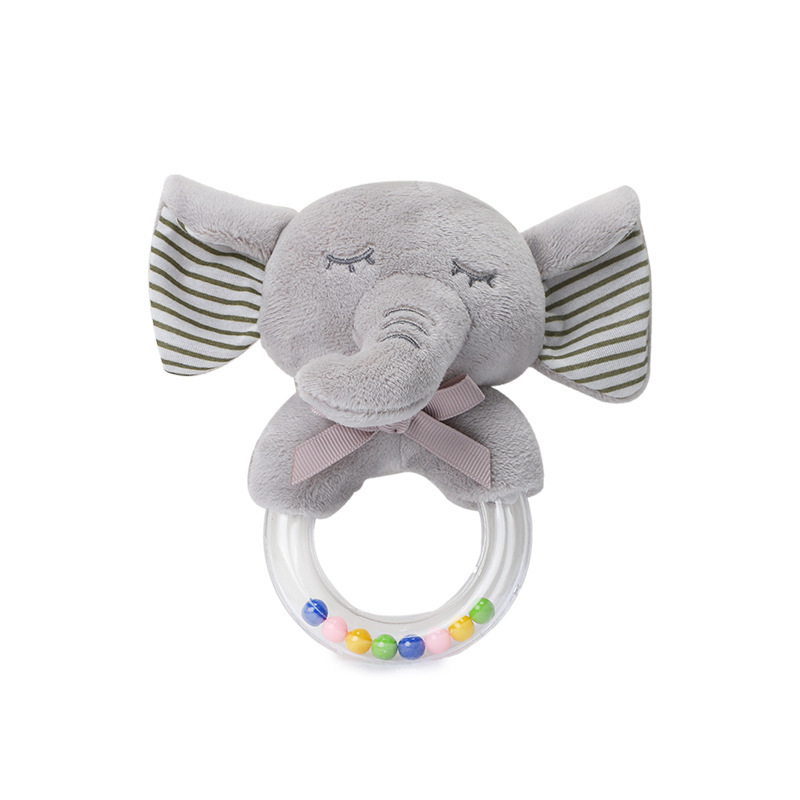 BBSKY baby cartoon animal plush doll, colorful beads, hand-held bed, bell ring, rubber particles, bell ring, round handle Specification image