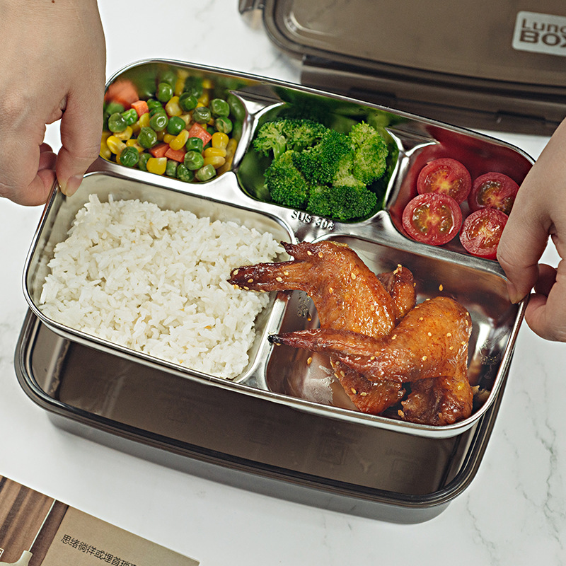 日式简约分格不锈钢便当盒饭盒餐盒微波加热保温上班族学生党便携详情图4