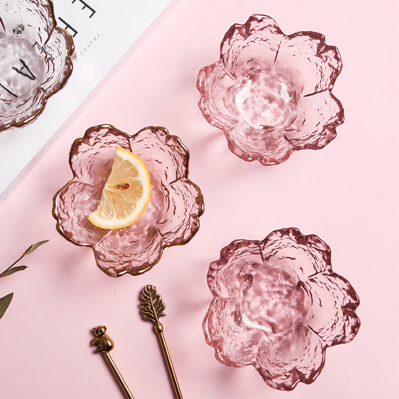 日式玻璃樱花碟 创意粉色花瓣碟家用蘸料碟调味碟玻璃餐具
