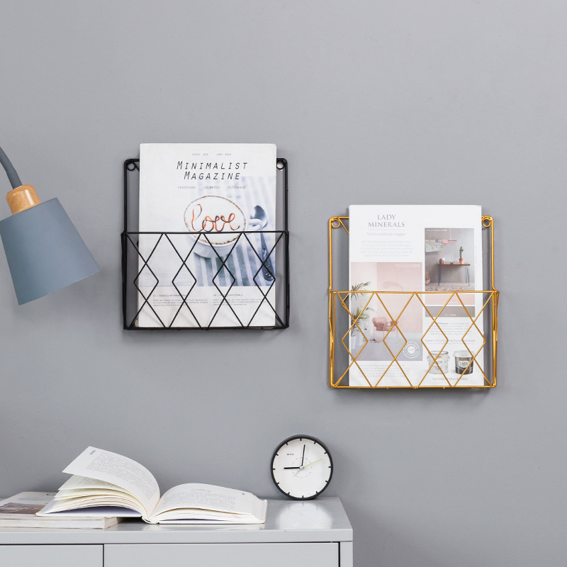 Modern Simple Iron Art Wall Bookshelf Newspaper Shelf Living Room Office Wall Decoration Bookshelf Magazine Storage Shelf details Picture