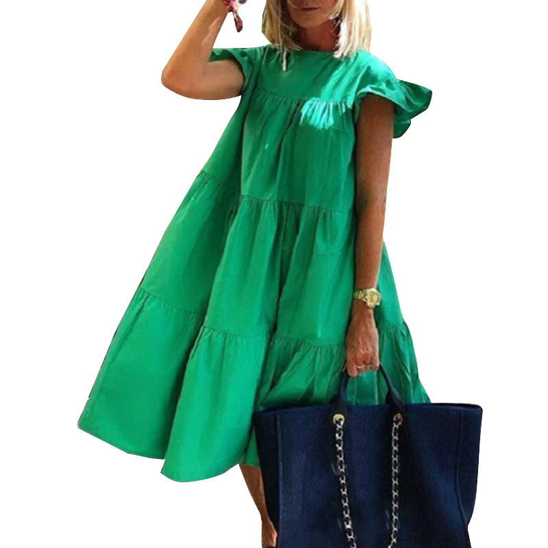 Summer retro floral loose plus-size women's casual round-neck short-sleeved dress with short skirt Item Picture