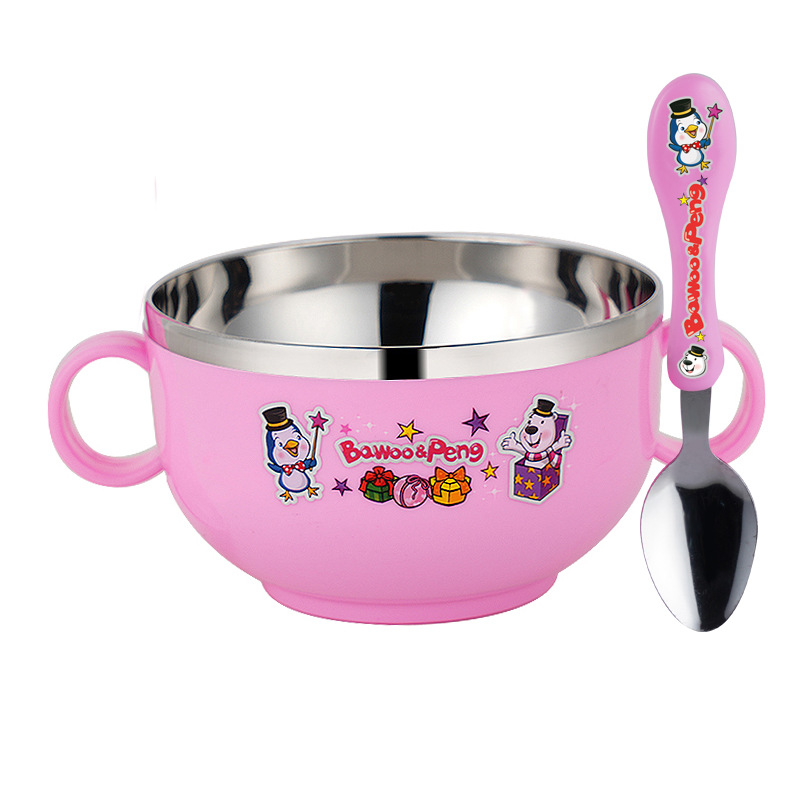 Stainless Steel Cartoon Children's Bowl Double Handle With Cover Insulated Baby Soup Rice Bowl Kindergarten Eat Rice Bowl 420Ml Item Picture