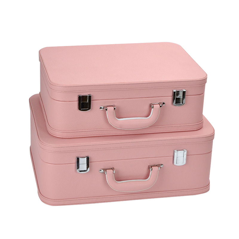 欧式甜美粉色皮质手提箱样板房衣帽间收纳箱儿童房女孩房装饰箱子产品图