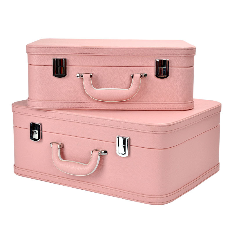 欧式甜美粉色皮质手提箱样板房衣帽间收纳箱儿童房女孩房装饰箱子细节图