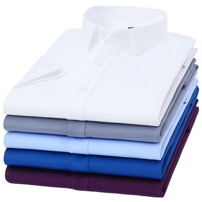 Summer new men's short-sleeved, non-ironing bamboo fiber shirt, breathable, career interview, business casual, youth elastic shirt