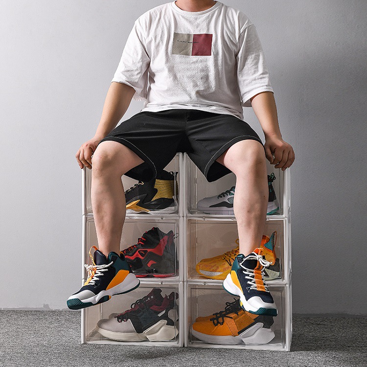 Thickened Pp Storage Box Shoebox Transparent Acrylic Storage Dustproof Aj Basketball Shoebox Display Shoe Cabinet Flap details Picture