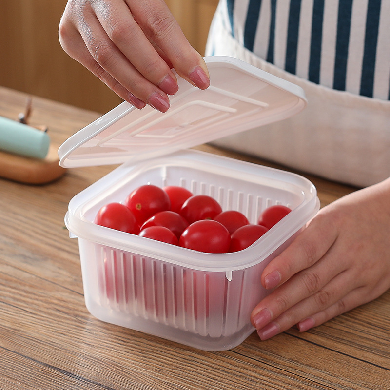 Storage box for ginger, garlic and scallion flowers, household portable square transparent draining preservation bowl, sealed in the refrigerator details Picture